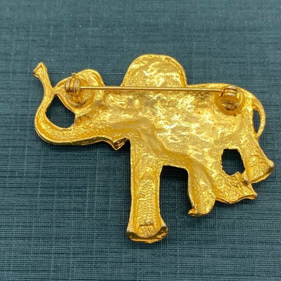 Vtg Gold-Tone Elephant Brooch Set Of 3 With Rhinestone Accents & Textured Design - Picture 7 of 9